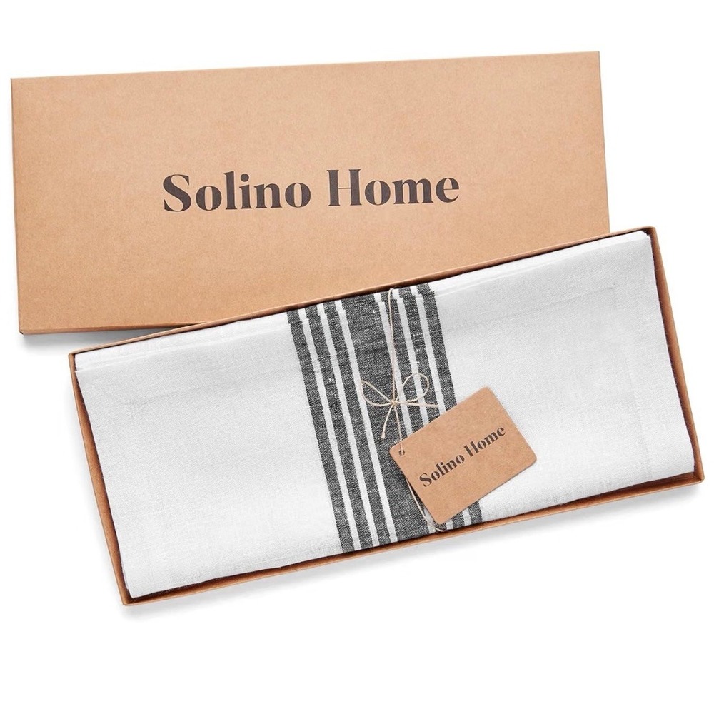 Solino Home Farmhouse Table Runner Black White Stripe 14"x72" NEW